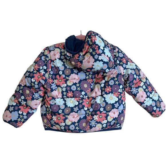 RuffleButts Puffer Reversible Jacket Floral Blue Size 3T - Picture 2 of 7